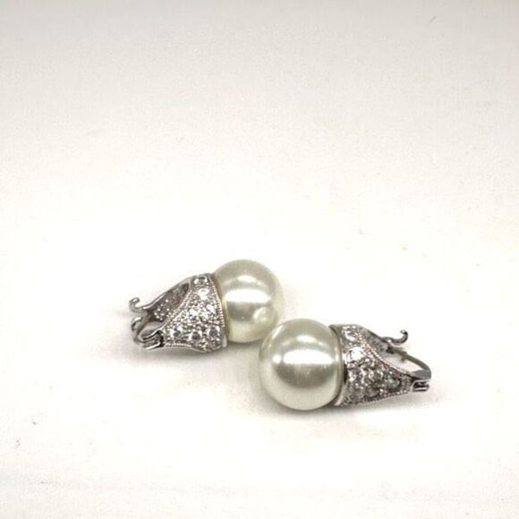 Freshwater Pearl Marcasite Sterling Silver Earrings Pierced Bride Bridal Drop - Picture 2 of 9